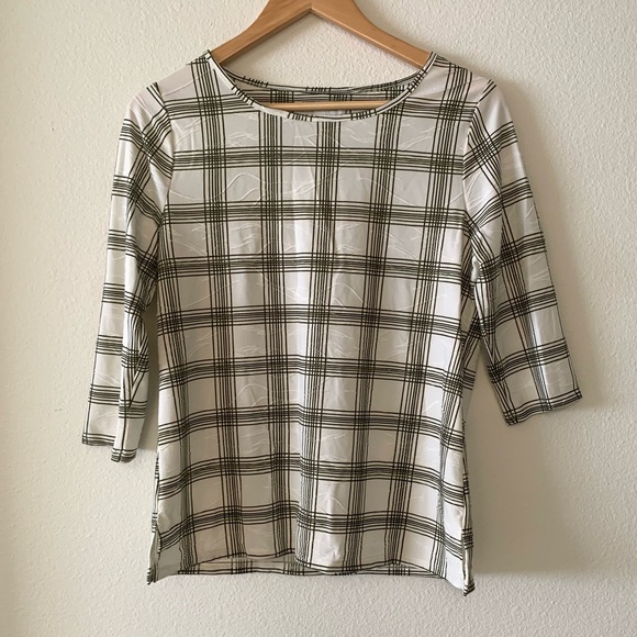 Tops - 🌿 Boutique Emily Daniel’s white green plaid tunic shirt top